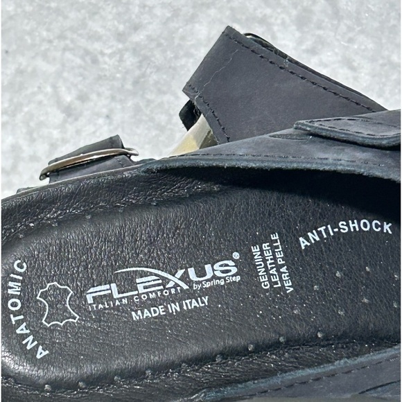 Flexus Womens Black Decca Leather 2-Strap Slide Wedge Sandals SZ EU 39 US 8.5 - Picture 11 of 12
